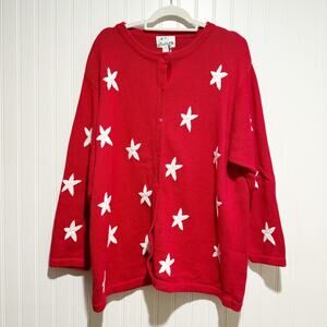 Quacker Factory Red Cardigan with White Stars